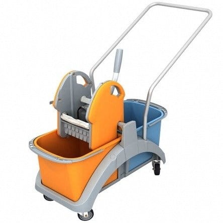 Wózek do sprzątania dwuwiadrowy z tworzywa sztucznego, dwa wiadra 20 l, prasa do mopów, TS2-0005