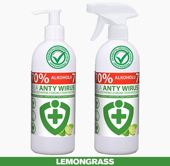 Płyn do dezynfekcji dłoni i powierzchni KALA ANTY WIRUS 500 mllemongrass